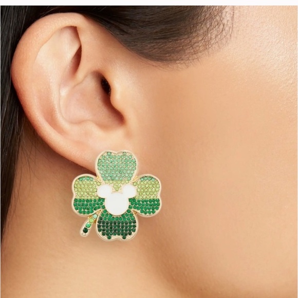 Disney X Baublebar Mickey Mouse Crystal Pavé Clover Stud Earrings - Picture 2 of 2